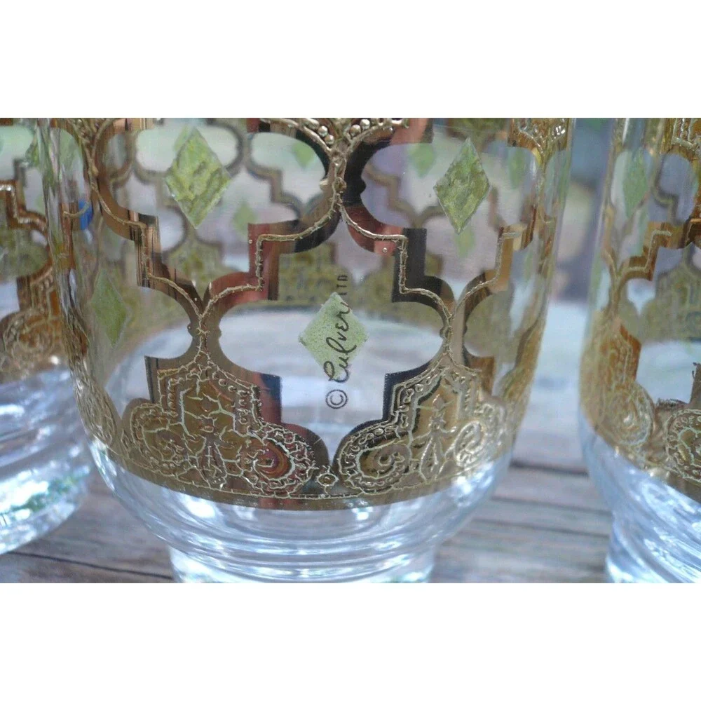 Culver Valencia 3 Footed Double Old Fashioned Glasses 22k Gold USA - Picture 4 of 5